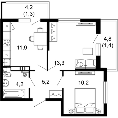 Планировка 2-комн 47,5 м²