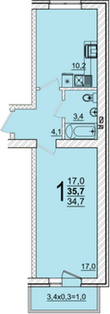 Планировка 1-комн 35,7 м²