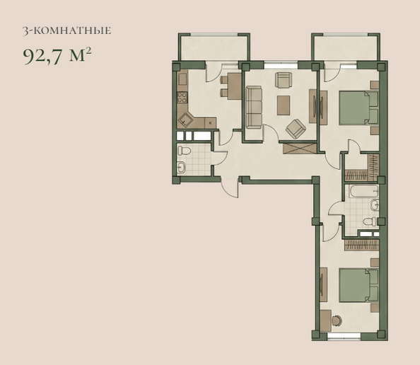 Планировка 3-комн 92,7 м²