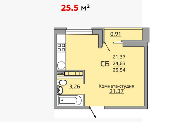 Планировка Студия 25,5 м²