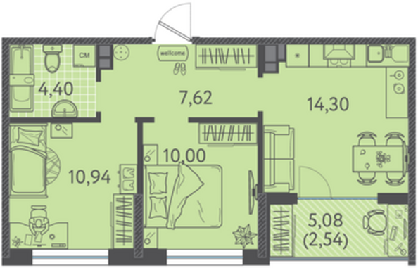 Планировка 2-комн 49,8 м²