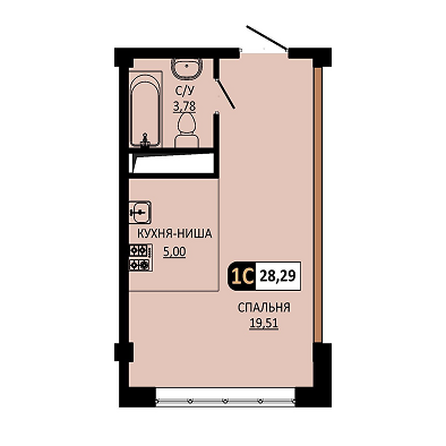 Планировка Студия 28,29 м²