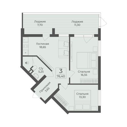 Планировка Апартамент 76,4 м²