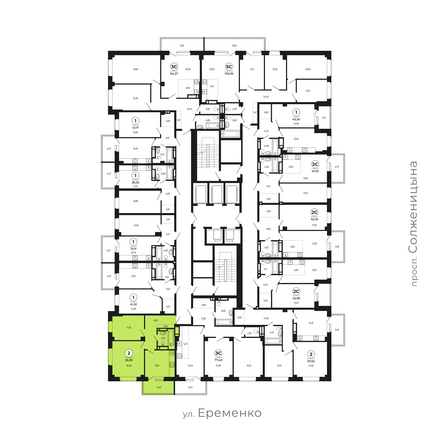 Планировка 2-комн 55,04 - 55,74 м²