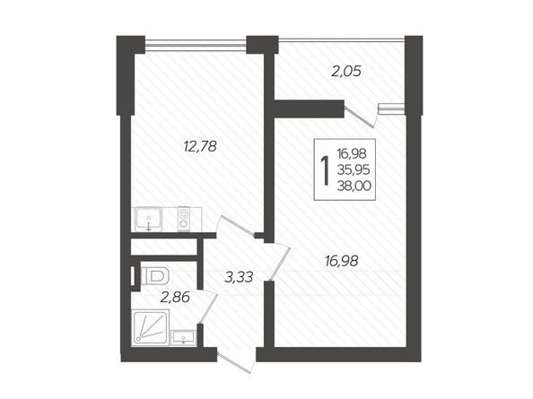 Планировка 1-комн 38 м²
