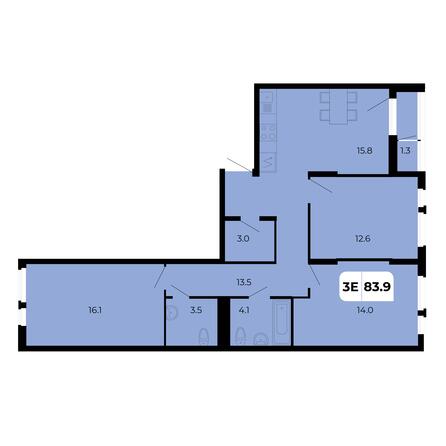 Планировка 3-комн 83,9 м²