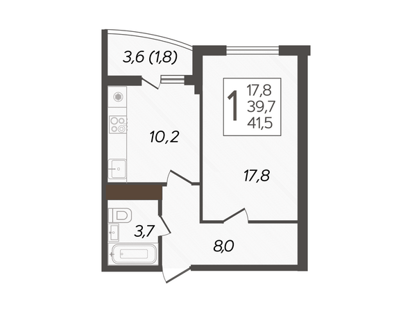 Планировка 1-комн 41,5 м²