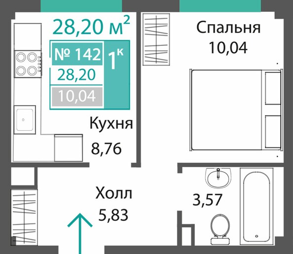Планировка 1-комн 28,2 м²