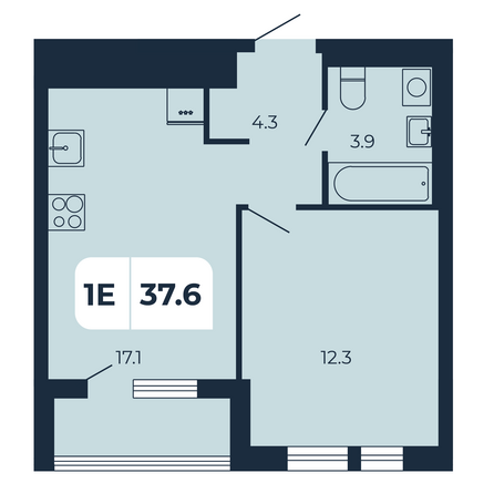 Планировка 1-комн 37,6 м²