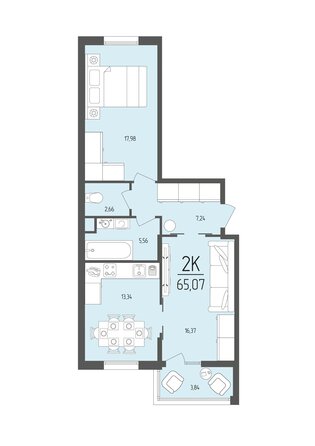 Планировка 2-комн 65,07 м²
