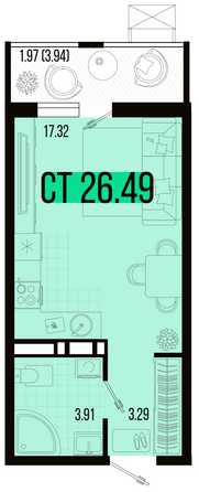 Планировка 1-комн 26,49 - 28,55 м²