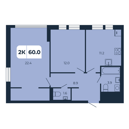 Планировка 2-комн 60 м²