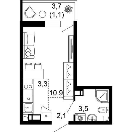 Планировка 1-комн 20,9 м²