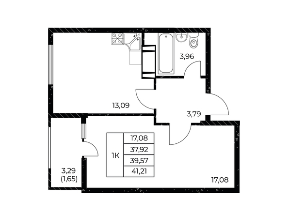 Планировка 1-комн 41,21 м²