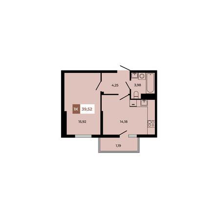 Планировка 1-комн 39,52 м²