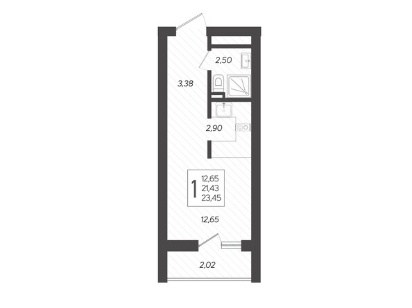 Планировка 1-комн 23,45 м²