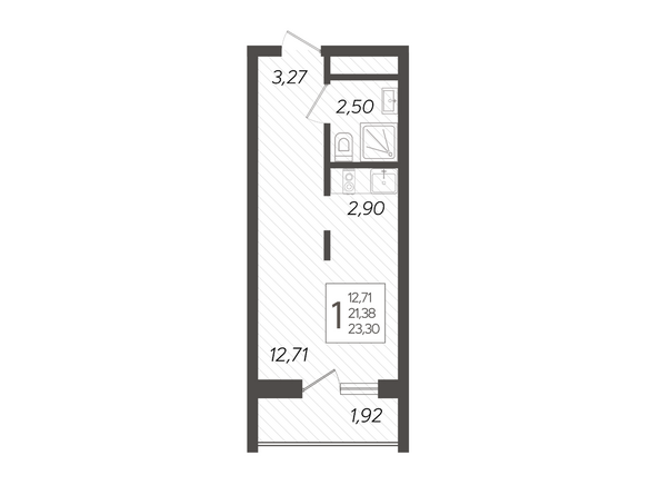 Планировка 1-комн 23,3 м²