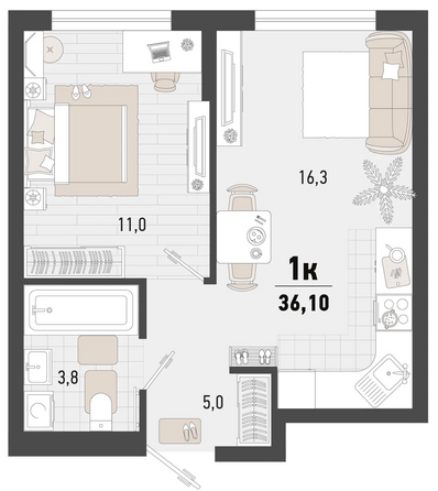 Планировка 1-комн 36,1 м²