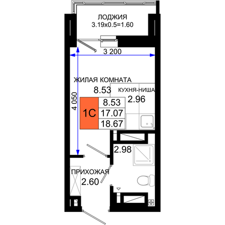 Планировка Студия 18,67 м²