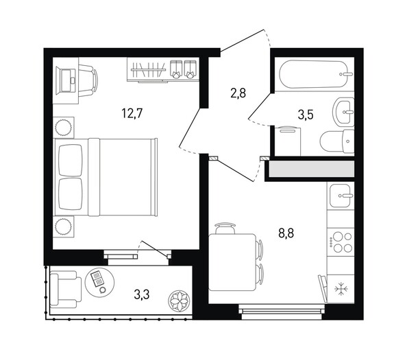 Планировка 1-комн 29,5 м²