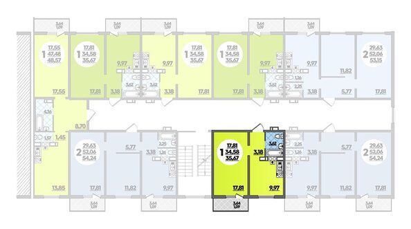 Планировка 1-комн 35,67 м²