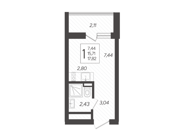 Планировка 1-комн 17,82 м²