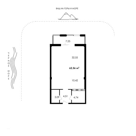 Планировка Апартамент 62,2 - 62,57 м²