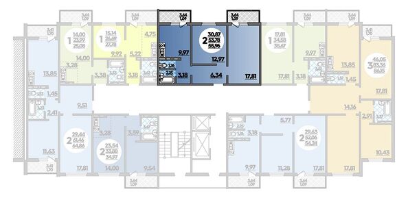 Планировка 2-комн 55,96 м²