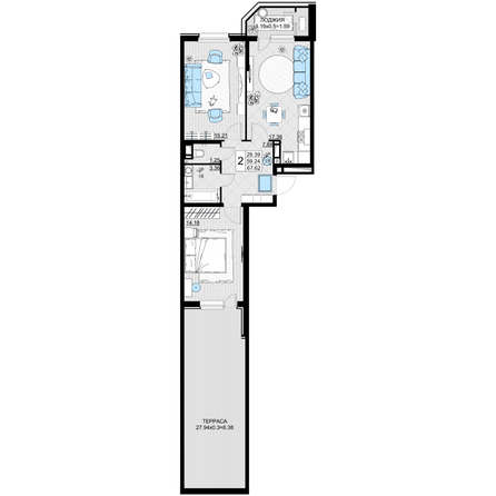 Планировка 2-комн 67,62 м²