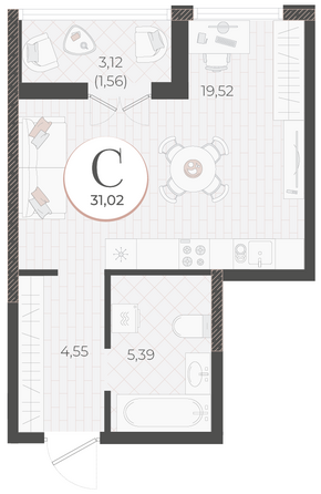 Планировка Студия 31,02 м²