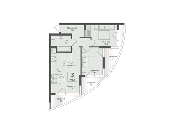 Планировка Апартамент 63,1 м²