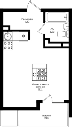 Планировка Студия 31,25 м²