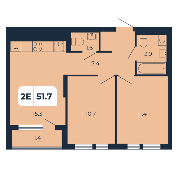 Планировка 2-комн 51,7 м²
