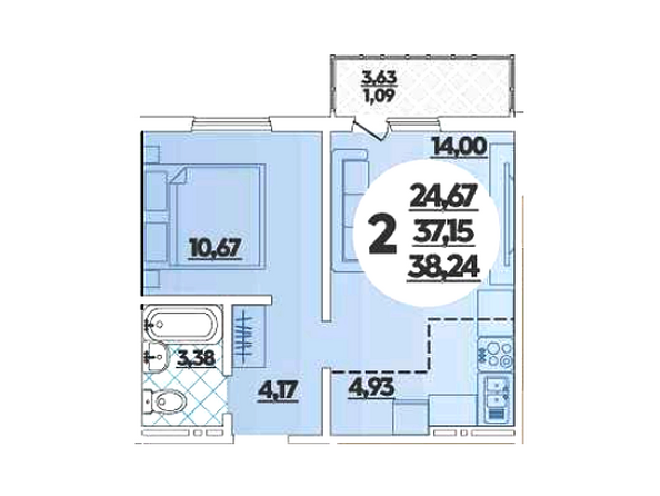 Планировка 2-комн 38,24 м²