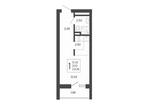Планировка 1-комн 23,08 м²