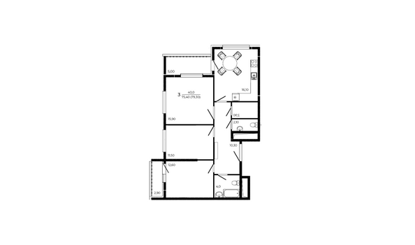 Планировка 3-комн 79,3 м²