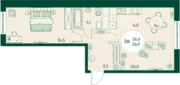 Планировка 2-комн 55,9 м²