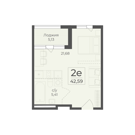Планировка 2-комн 42,59 м²