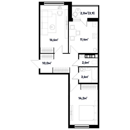 Планировка 2-комн 60,4 м²