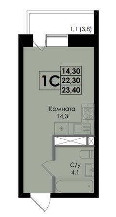 Планировка Студия 23,4 м²