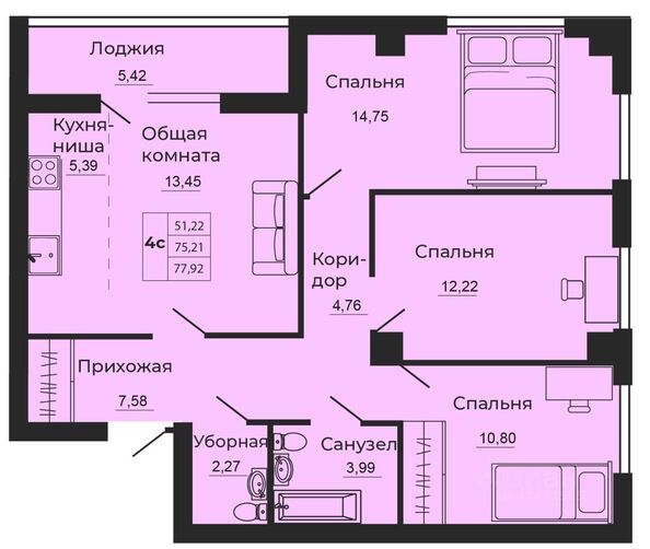 Планировка 7-комн 77,92 м²