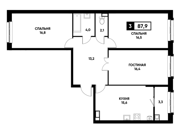 Планировка 3-комн 87,9 м²