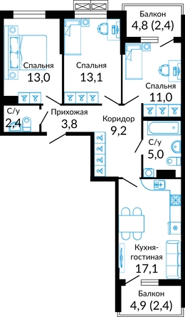 Планировка 3-комн 79,4 м²