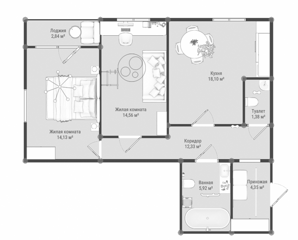 Планировка 2-комн 72,19 м²