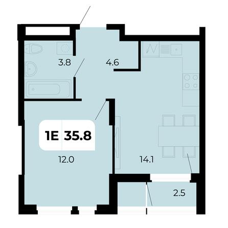 Планировка 1-комн 35,8 м²