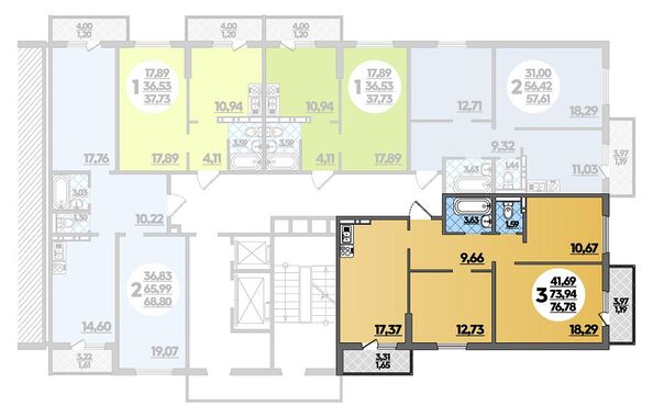 Планировка 3-комн 76,78 м²