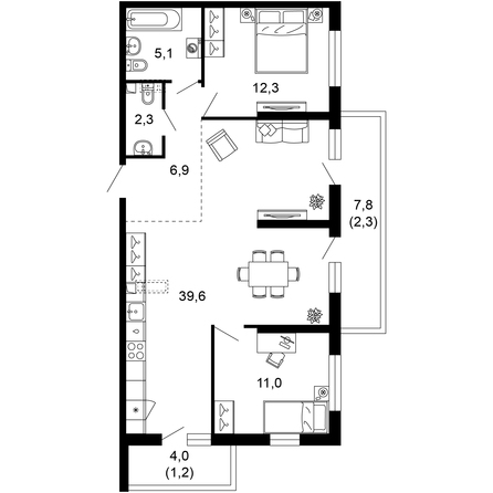 Планировка 2-комн 80,7 м²