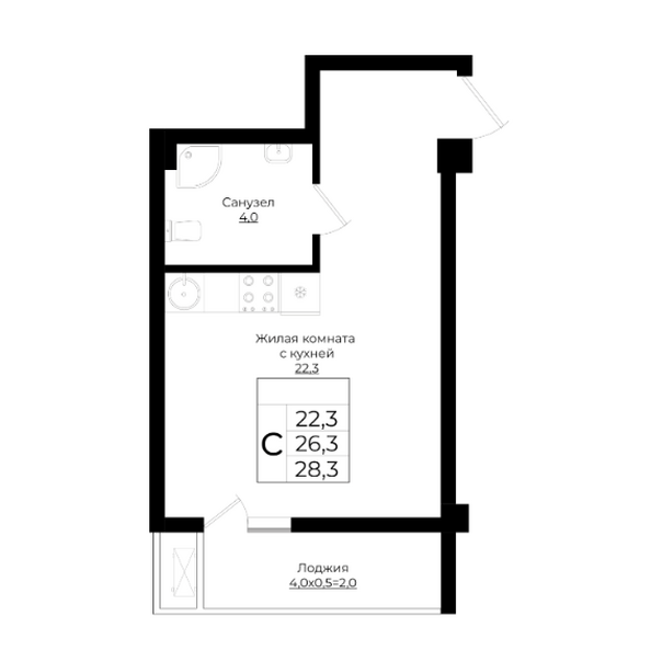 Планировка Студия 28,3 м²