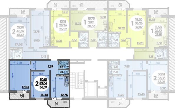 Планировка 2-комн 56,07 м²