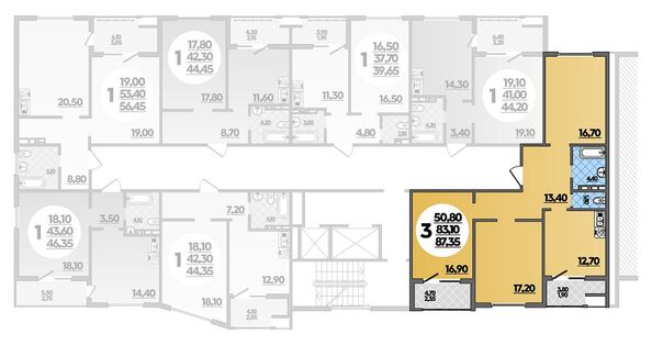 Планировка 3-комн 87,35 м²